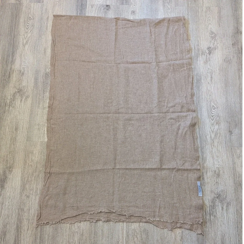 NEW Slate + Salt Beige Handloom 100% Cashmere Scarf Taupe Brown Frayed